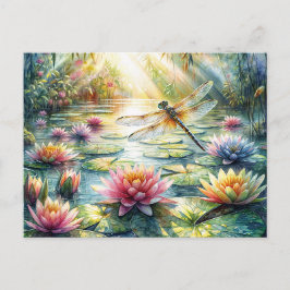 Postal Dragonfly Above Pond Watercolor
