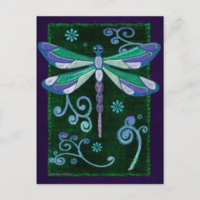 Postal Dragonfly Elegant Jeweld Folk Art (Anverso)