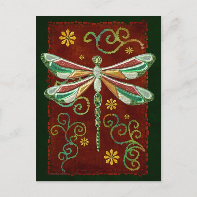Postal Dragonfly Elegant Jewled 2 Folk Art (Anverso)