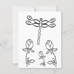 Postal Dragonfly infinito con Rosas Negro y Blanco