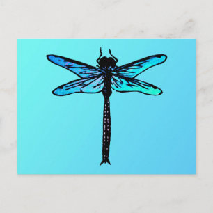 Postal Dragonfly japonés vintage, azul turquesa