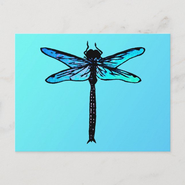 Postal Dragonfly japonés vintage, azul turquesa (Anverso)