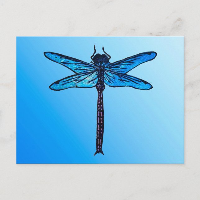 Postal Dragonfly japonés vintage, azul zafiro (Anverso)