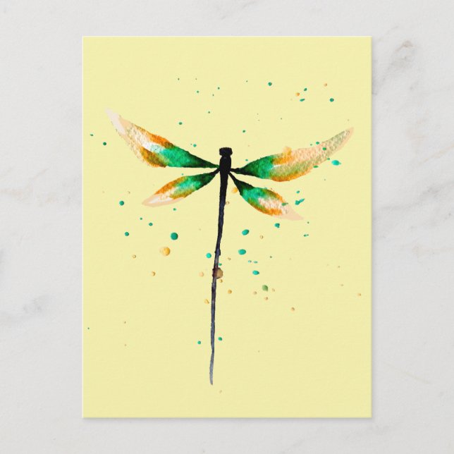 Postal Dragonfly lindo ilustracion acuático (Anverso)