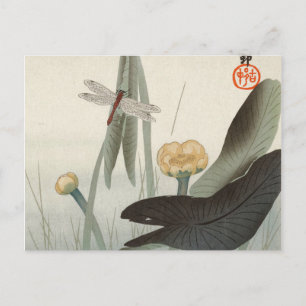 Postal Dragonfly y Lotus, 1920, por Ohara Koson