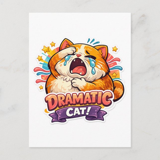 Postal Dramatic Cat Funny Crying Cartoon Art Reaction (Anverso)