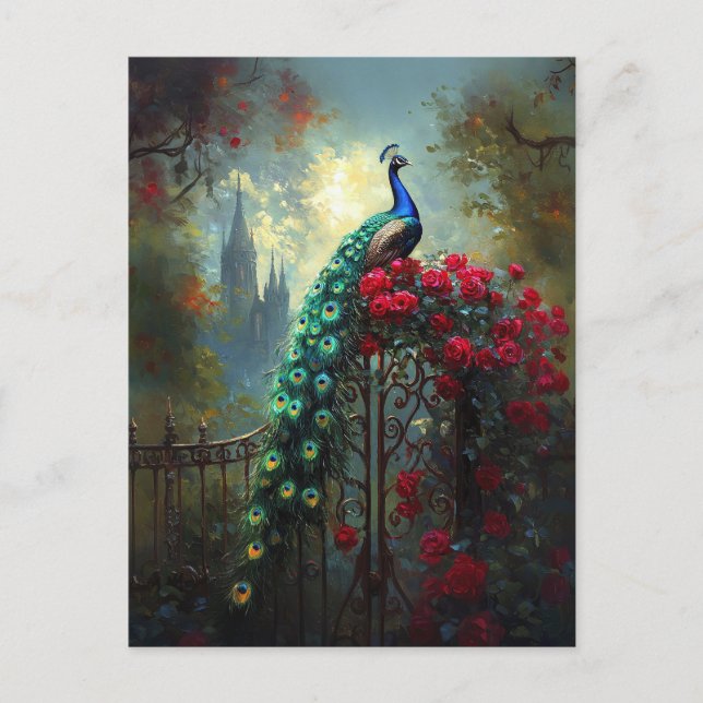 Postal Dramático Peacock Roses Roses Gótico (Anverso)