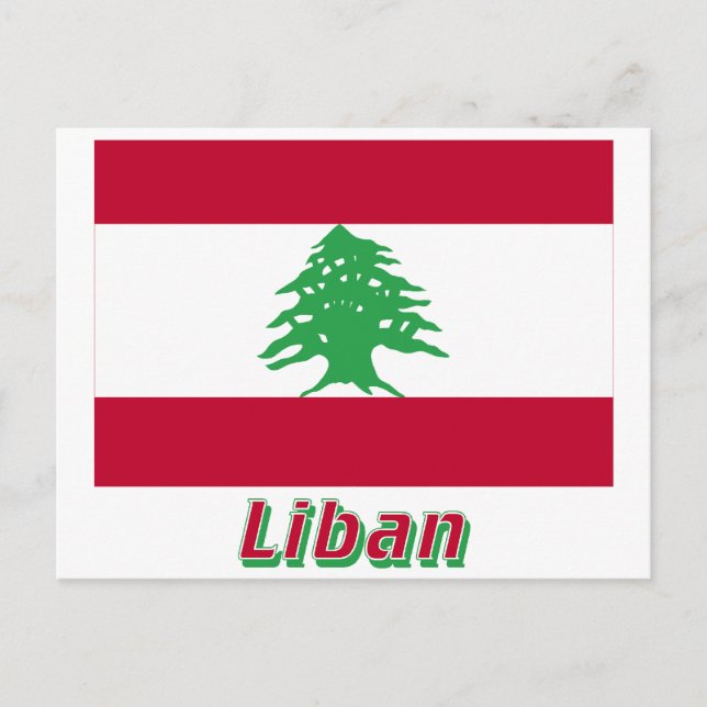 Postal Drapeau Liban avec le nom en français (Anverso)