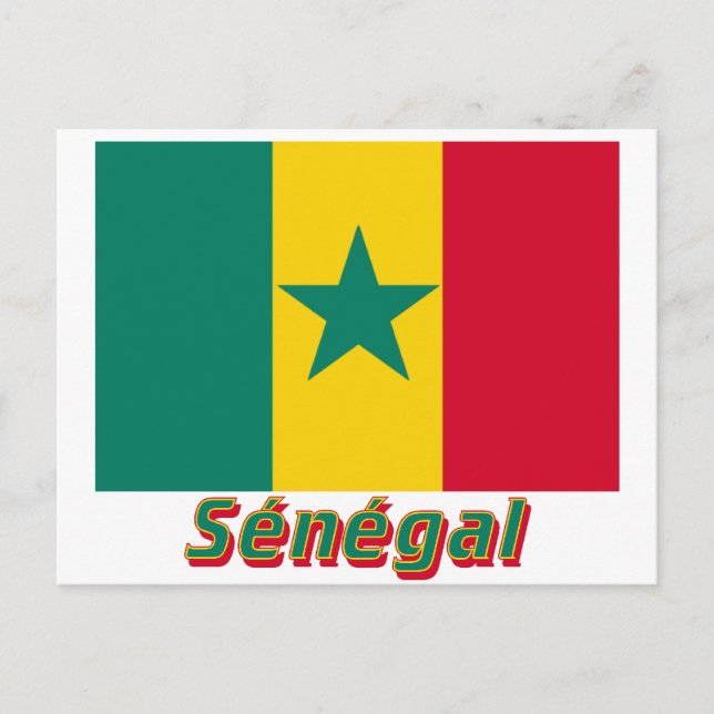 Postal Drapeau Sénégal avec le nom en français (Anverso)
