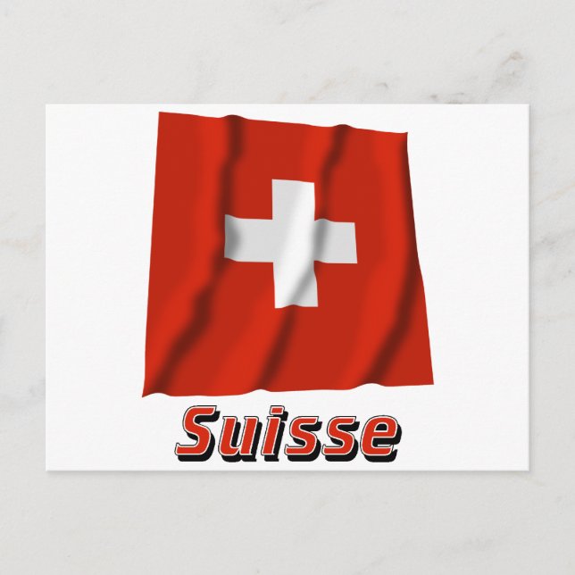 Postal Drapeau Suisse avec le nom en français (Anverso)