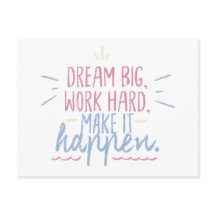 Dream Big Work Hard Motivation Gift Postcard Cita