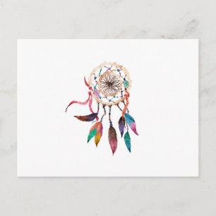 Postal Dreamcatcher bohemio en vibrante pintura acuarela