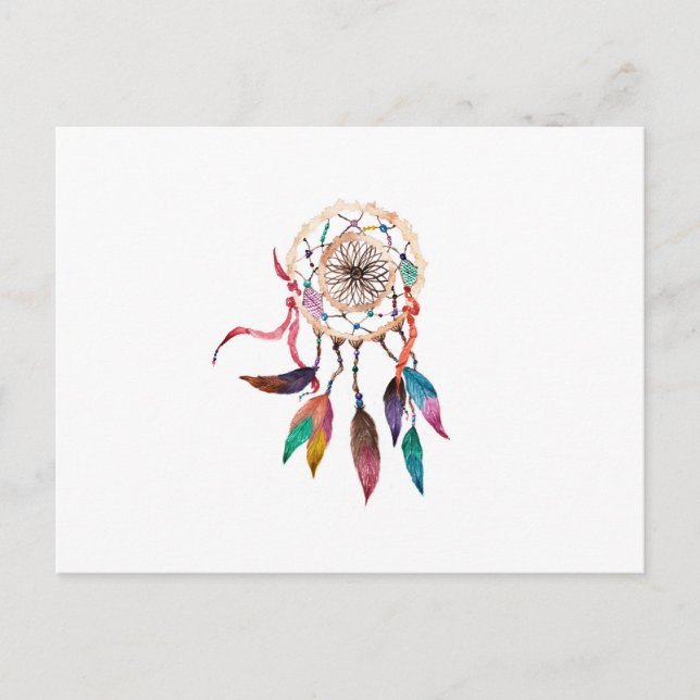 Postal Dreamcatcher bohemio en vibrante pintura acuarela (Anverso)