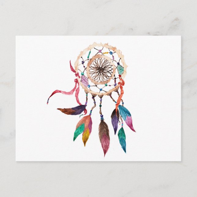 Postal Dreamcatcher bohemio en vibrante pintura acuarela (Anverso)