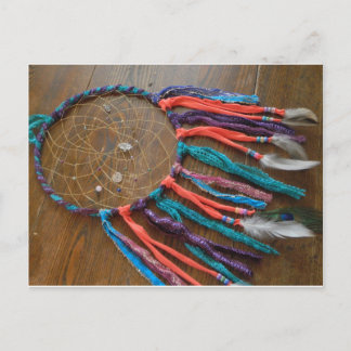 Postal Dreamcatcher morado verde azulado y rosa