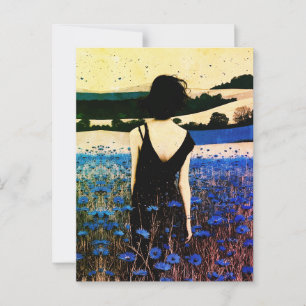 Postal Dreamscape Blue Wildflower Field Wall Art - Modern