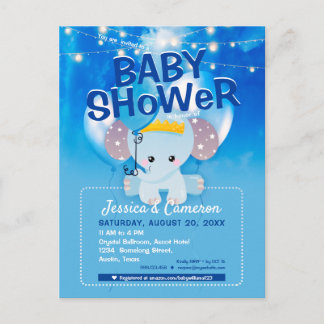 Postal Dreamy Blue Balloons Baby Elephant Baby Shower