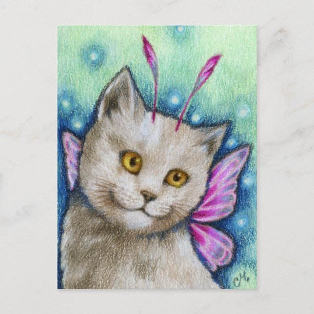 Postal Dreamy - Cuidado arte de hadas de gato azul ruso (Anverso)