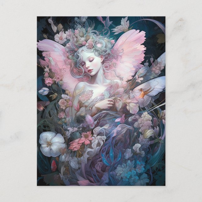 Postal Dreamy Fairy Chica Pink Blue Fantasy Art (Anverso)