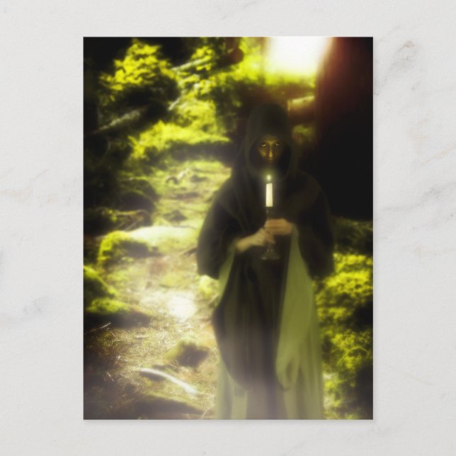 Postal Druida femenina en el bosque (Anverso)