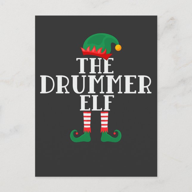 Postal Drummer Elf Funny Navidades Diseño de tambor (Anverso)