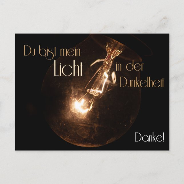 Postal ¡Du bist mein Licht en der Dunkelheit! - ¡Danke! (Anverso)
