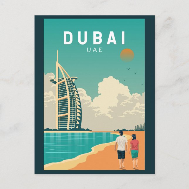 Postal Dubai Emiratos Árabes Unidos Arte de Viajes Retro (Anverso)