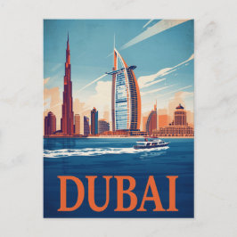 Postal Dubai Marina Skyline & Boat Retro