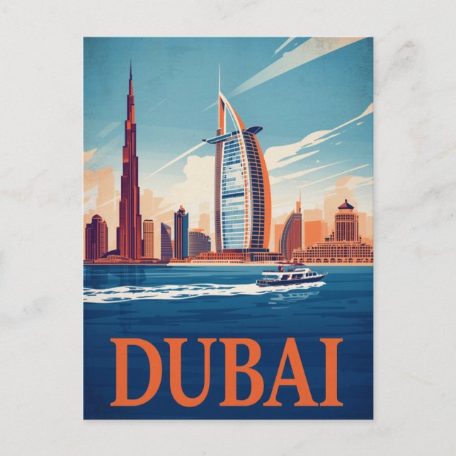 Postal Dubai Marina Skyline & Boat Retro (Anverso)