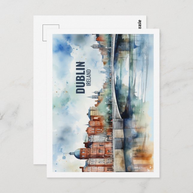 Postal Dublin Ireland Famous Travel Place Watercolor (Anverso / Reverso)