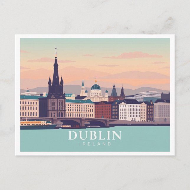 Postal Dublin Ireland Pastel Travel Design (Anverso)