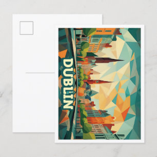 Postal Dublin Ireland Viaje artístico colorido