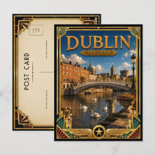 Postal Dublín Irlanda Arte Deco Edad de Oro Castillo Anti