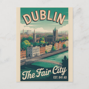 Postal Dublín Irlanda Ciudad Paisaje Viaje Estilo Retro