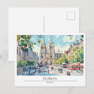 Postal Dublín Irlanda Ilustración de Arte Vintage Viaje