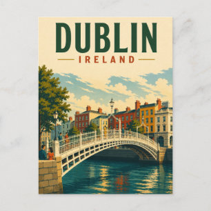 Postal Dublín Irlanda Puente Ha'penny Viajes Vintage