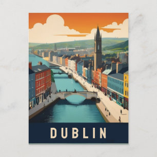 Postal Dublin Irlanda Retro Travel Art River