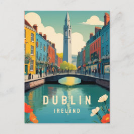 Postal Dublín Irlanda Retro Viaje Art Floral Tower River