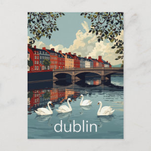Postal Dublín Irlanda Río Liffey Cisnes