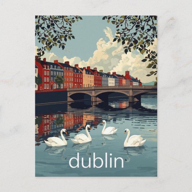 Postal Dublín Irlanda Río Liffey Cisnes (Anverso)