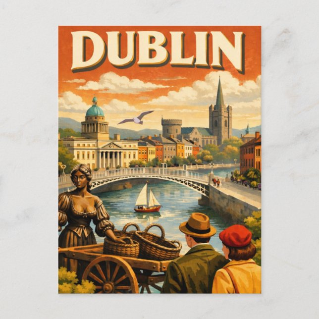 Postal Dublín Irlanda Viaje Antiguo (Anverso)