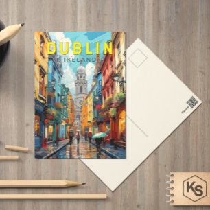 Postal Dublín Irlanda Viaje Arte Vintage