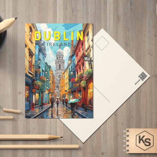 Postal Dublín Irlanda Viaje Arte Vintage (Subido por el creador)