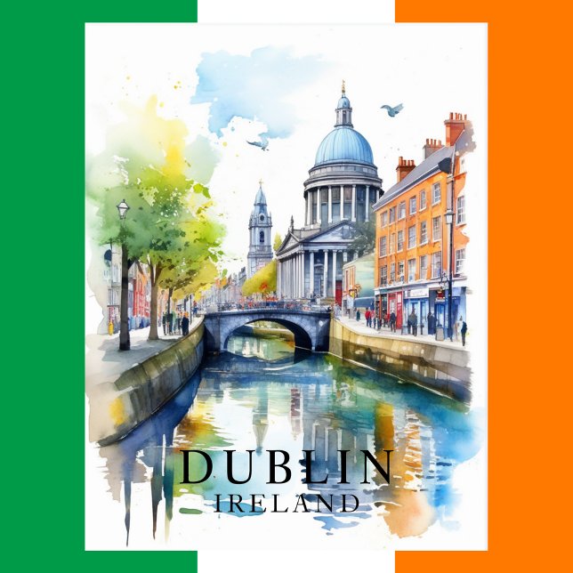 Postal Dublín, Irlanda Watercolor Travel Art Postcard (Dublin, Ireland Watercolor Travel Art Postcard
)