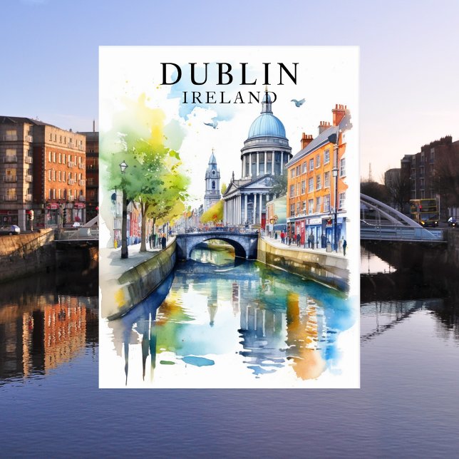 Postal Dublín, Irlanda Watercolor Travel Art Postcard (Dublin, Ireland Watercolor Travel Art Postcard)