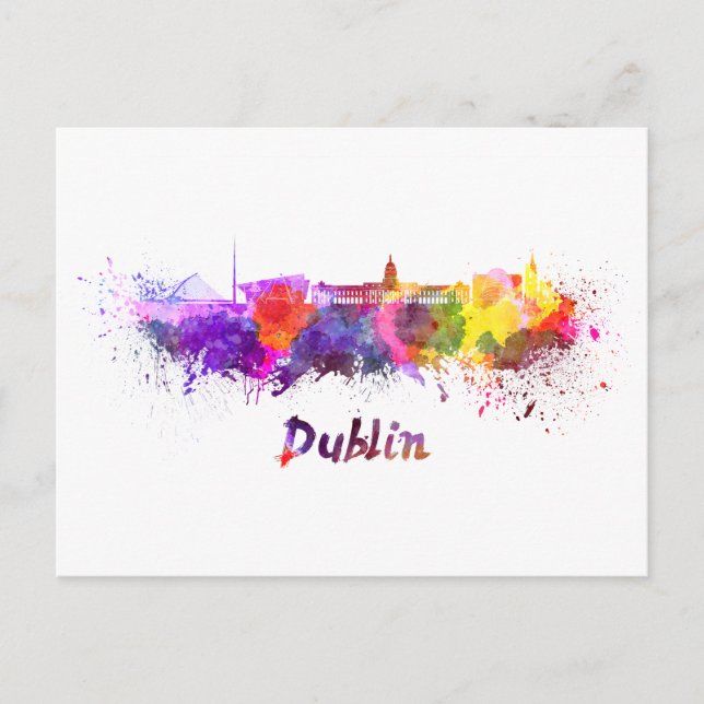 Postal Dublin skyline in watercolor (Anverso)