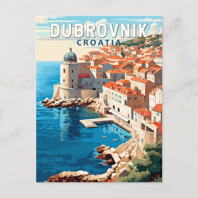 Postal Dubrovnik Croacia Arte Viaje Vintage (Anverso)