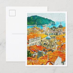 Postal Dubrovnik Croacia Hermoso paisaje de pintura al ól