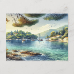 Postal Dubrovnik Croacia Mljet Island acuarela