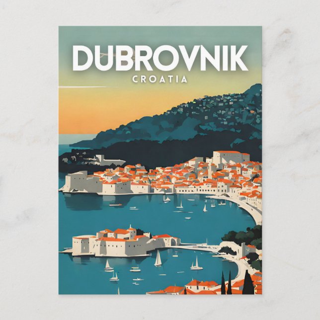 Postal Dubrovnik Croacia Nostalgic Travel Art Poster (Anverso)